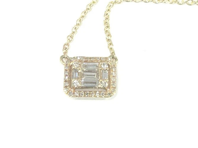 14K Yellow Gold Diamond Halo Cluster Necklace 0.35 Carats