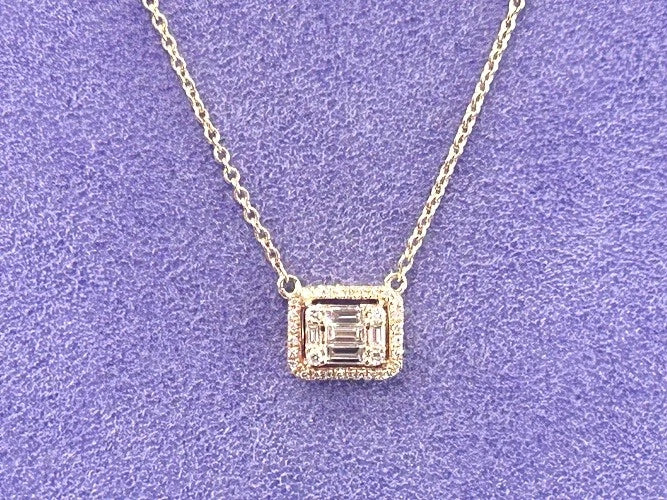 14K Yellow Gold Diamond Halo Cluster Necklace 0.35 Carats