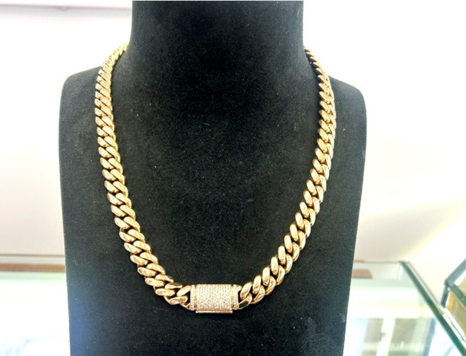 14K Rose Gold Cubak Link Chain with Diamond Lock 3.00 Carats