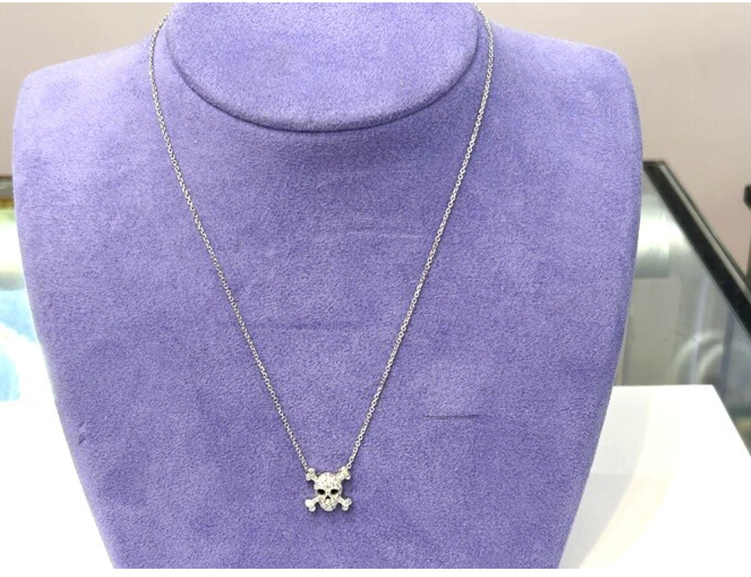 Roberto Coin Skull & Crossbones Diamond Pendant 18K White Gold W/B&P 0.20 Ctw.
