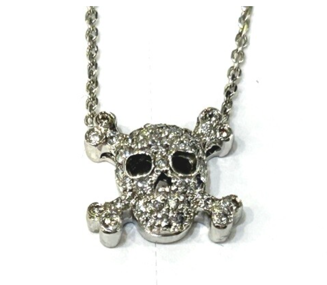 Roberto Coin Skull & Crossbones Diamond Pendant 18K White Gold W/B&P 0.20 Ctw.