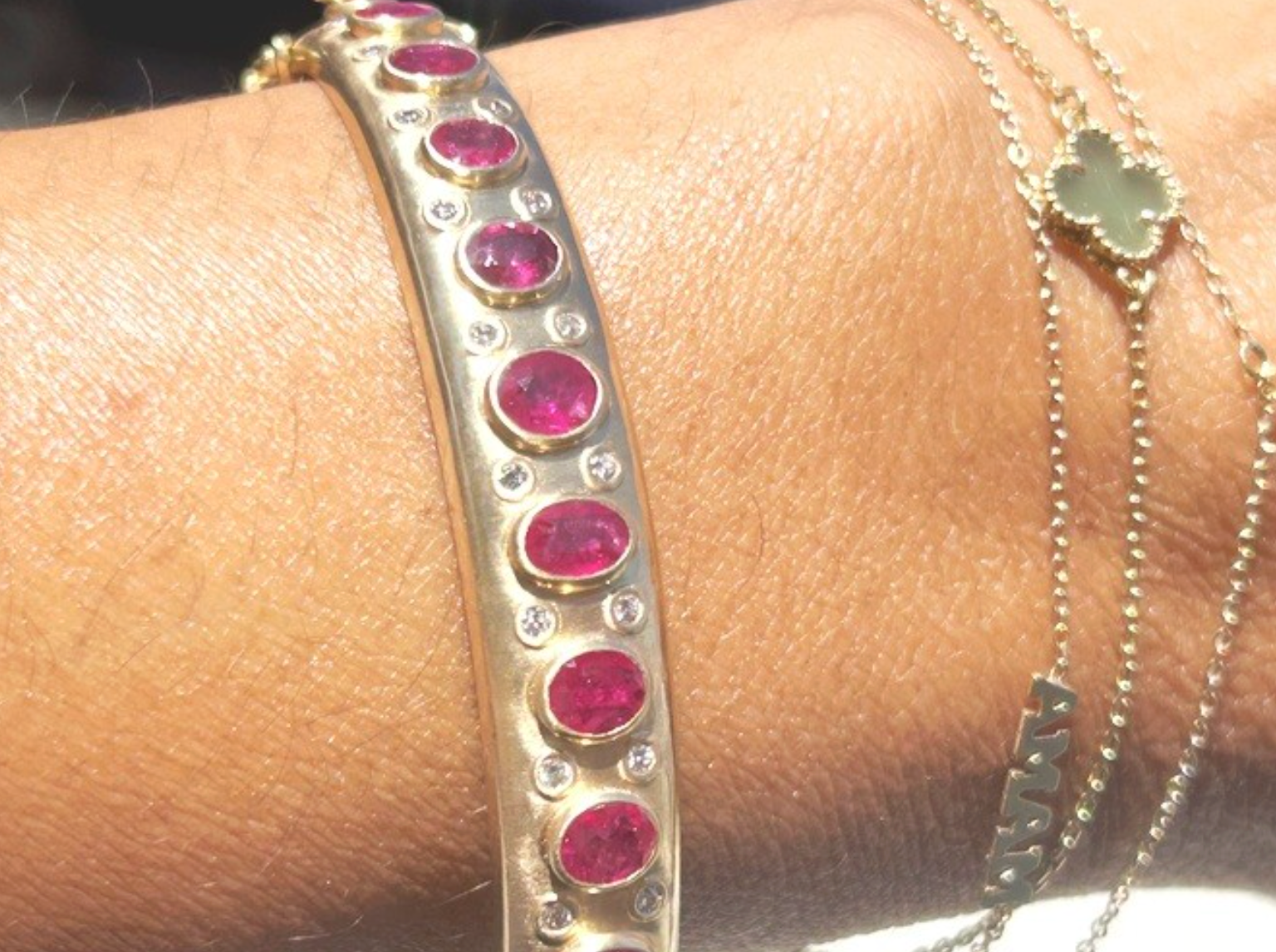 14K Yellow Gold Ruby & Diamond Bangle Bracelet 4.25 Carat Total Weight  Luxury Jewels of Beverly Hills