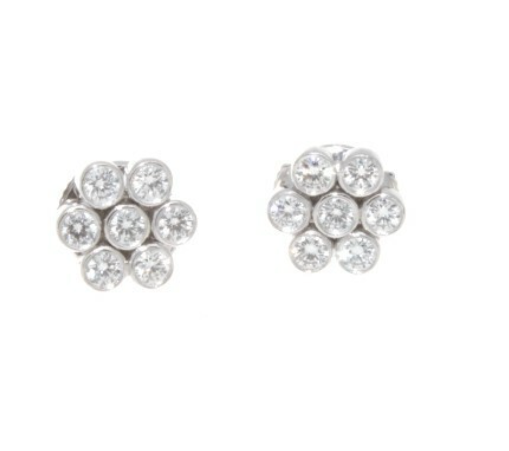 Tiffany & Company Platinum Diamond Flower Earrings Apx.0.64 Ctw