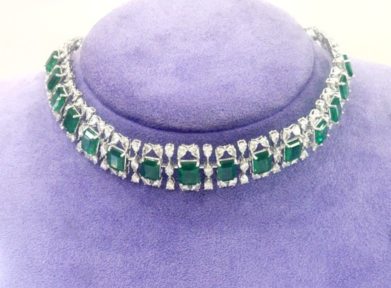 18K White Gold Emerald & Diamond Choker to Bracelet Conversion Necklace 24.03CTS