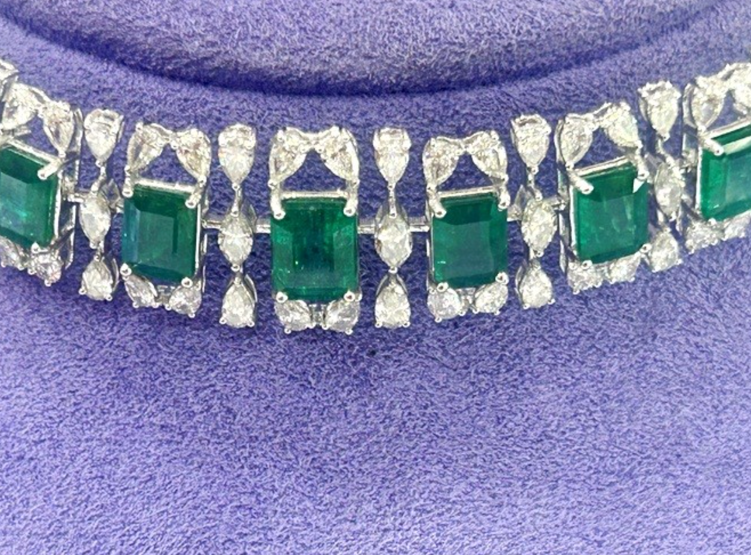 18K White Gold Emerald & Diamond Choker to Bracelet Conversion Necklace 24.03CTS