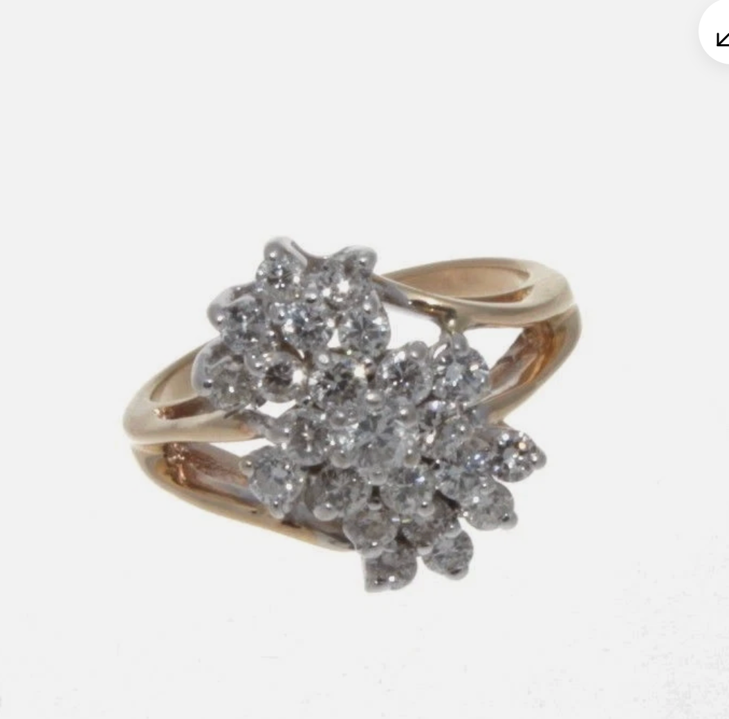 14K White & Yellow Gold, Diamond Cluster Ring 1.00 Cts.