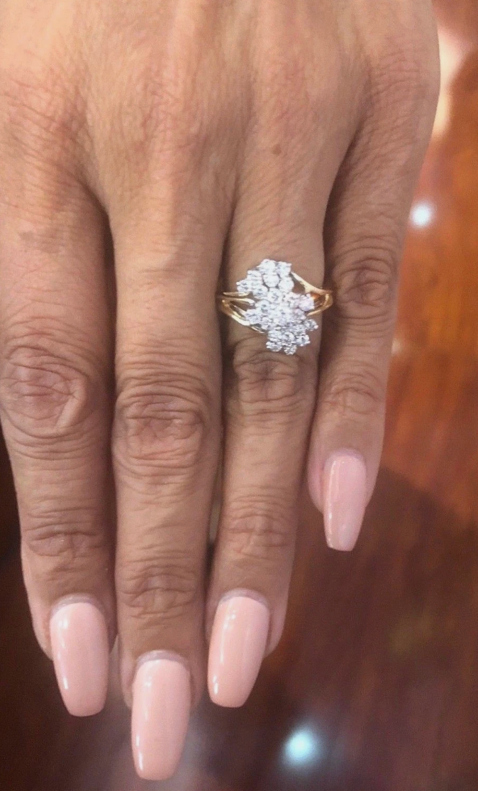 14K White & Yellow Gold, Diamond Cluster Ring 1.00 Cts.