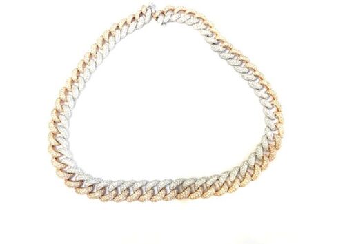 18K Rose & White Gold Two-Tone Diamond Cuban Link Necklace 26.67 Grams