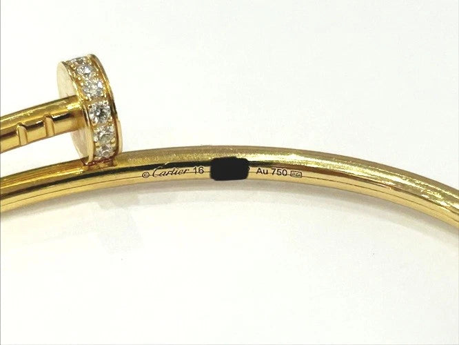 Cartier 18K Yellow Gold Juste Un Clou Small Model W/Diamonds Size 16 W/Papers