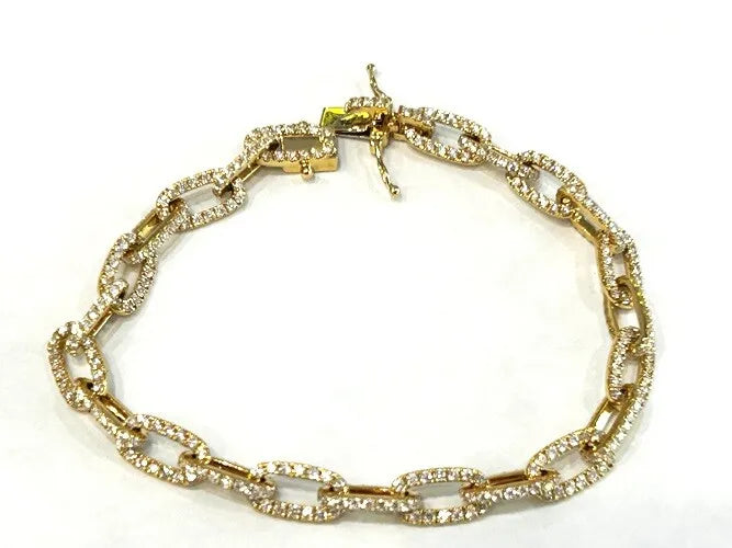 18K Yellow Gold Diamond Paperclip Link Bracelet 3.34 Carat Total Weight