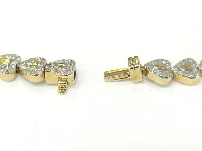 14K Yellow Gold Diamond Heart Tennis Bracelet 1.50 Carats