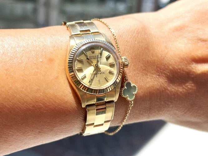 Rolex 14K Yellow Gold Oyster Perpetual Tiffany & Company Dial W/Box 6719