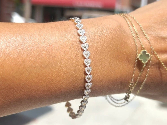 14K Yellow Gold Diamond Heart Tennis Bracelet 1.50 Carats