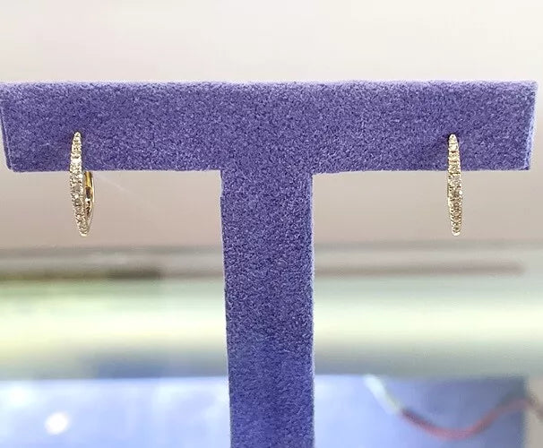 14K Yellow Gold Diamond V Shape Huggie Hoop Earrings 0.20 Carats