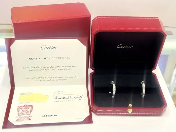 Cartier 18K White Gold Love Diamond Earrings 0.51 Carats Box & Papers