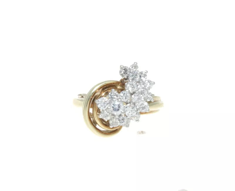 14K White/ Yellow Gold & Diamond Cluster Ring 1.00 Cts.