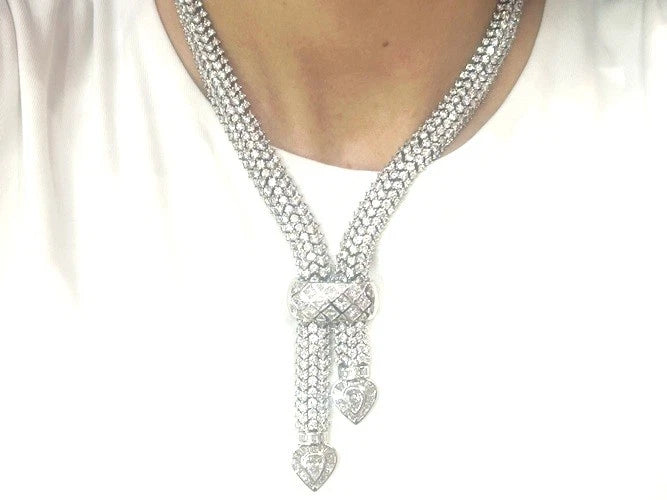 18K White Gold Diamond Lariet Rope Necklace 63.00-70.00 Carat Total Weight