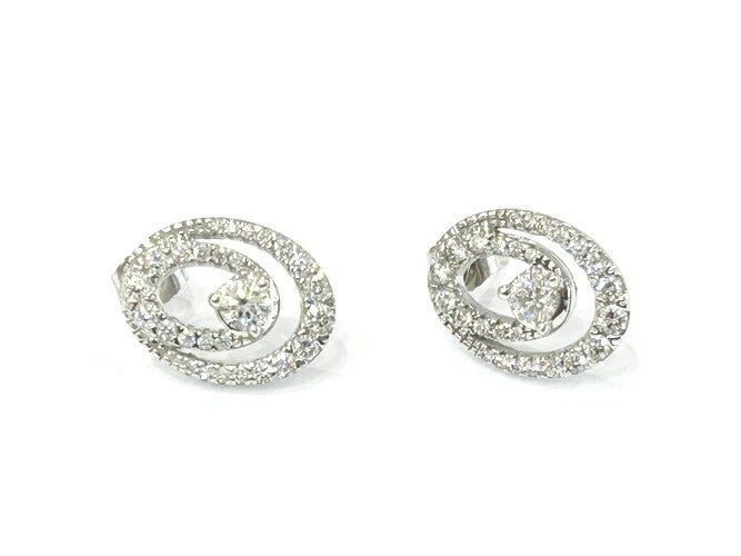 14K White Gold Diamond Double Circle Stud Earrings 1.00 Carats