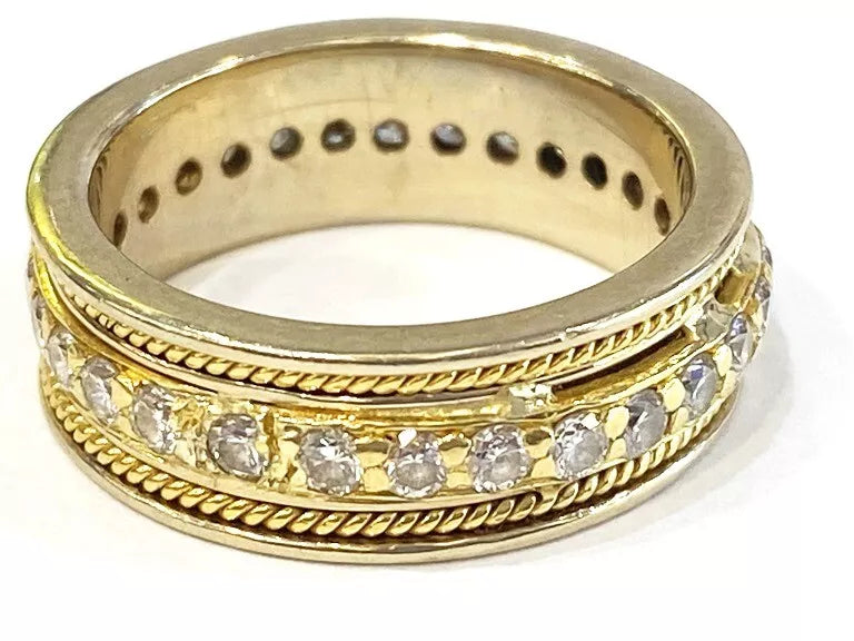 Vintage Diamond 18KY Gold Rope Band 1.20 Carats 8.08 Grams