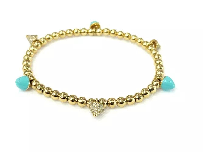 14K Yellow Gold Diamond & Baby Blue Bead Bracelet 0.54 Carats