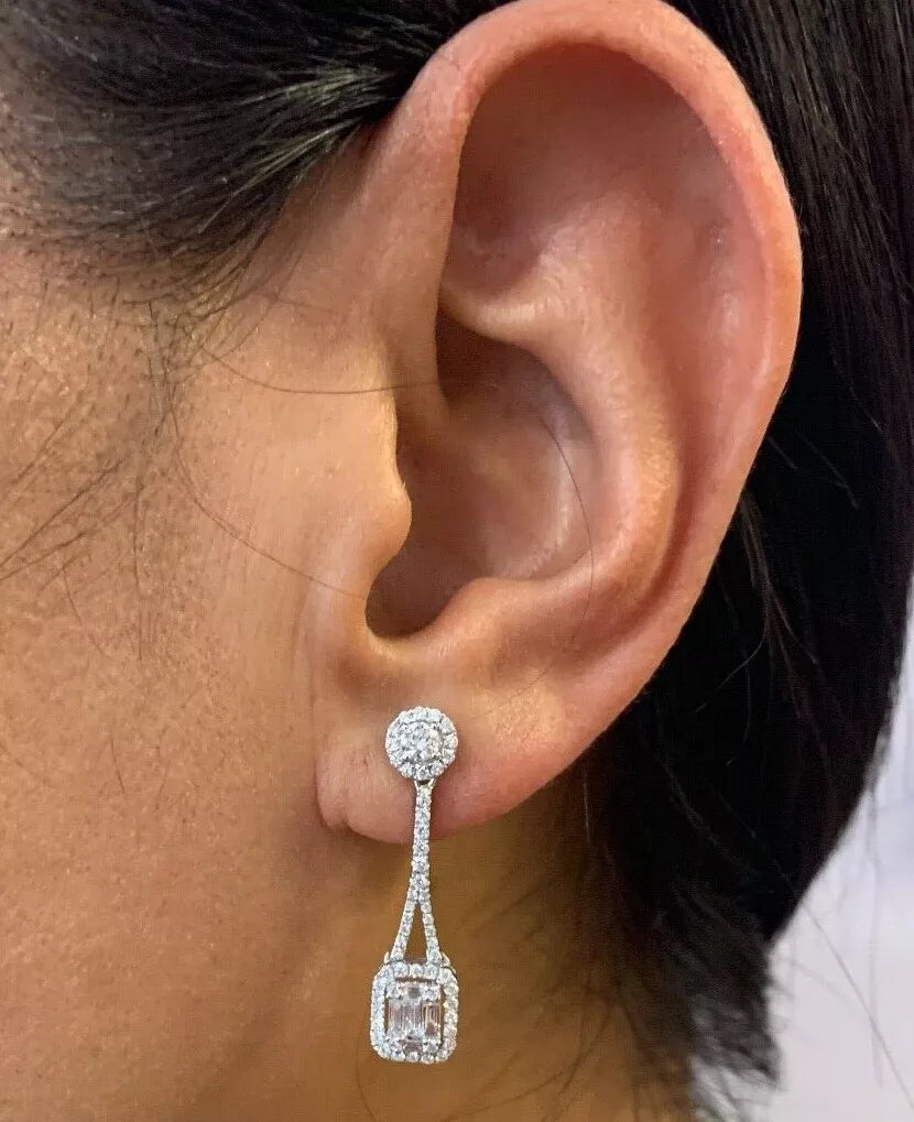 New 18k White Gold & Diamond Drop Earrings 1.00 Tcw.