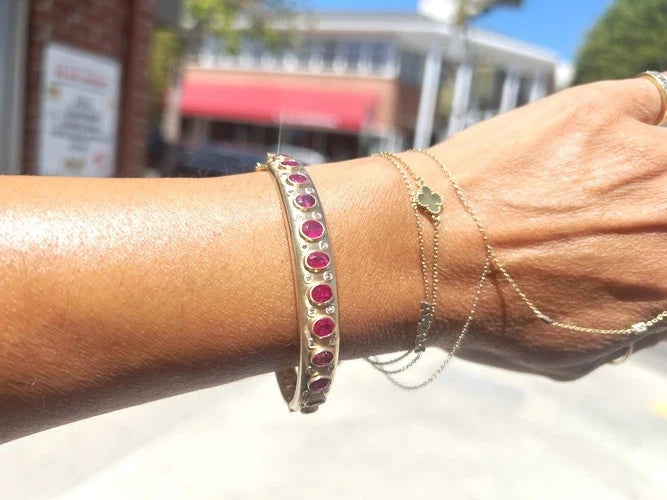 14K Yellow Gold Ruby & Diamond Bangle Bracelet 4.25 Carat Total Weight