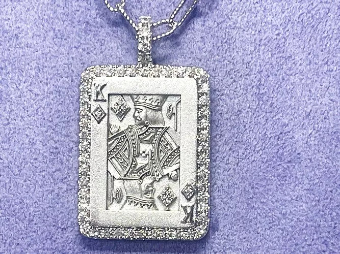 14K White Gold Ace King Of Diamond Pendant Necklace 0.73 Carats