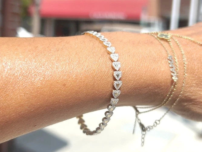 14K Yellow Gold Diamond Heart Tennis Bracelet 1.50 Carats