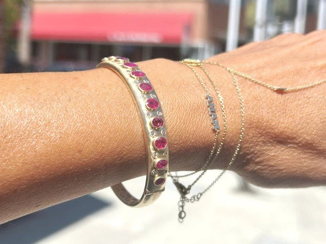 14K Yellow Gold Ruby & Diamond Bangle Bracelet 4.25 Carat Total Weight