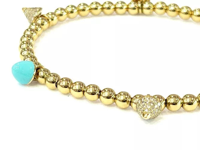 14K Yellow Gold Diamond & Baby Blue Bead Bracelet 0.54 Carats