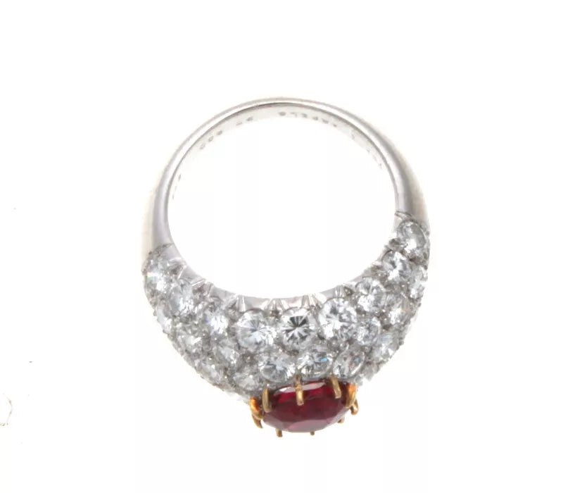 Van Cleef & Arpels Platinum, Natural Burma No Heat Ruby & Diamond Ring GIA