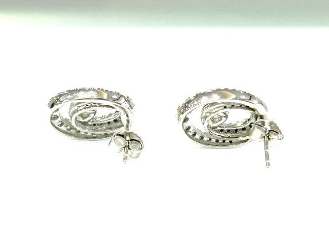 14K White Gold Diamond Double Circle Stud Earrings 1.00 Carats