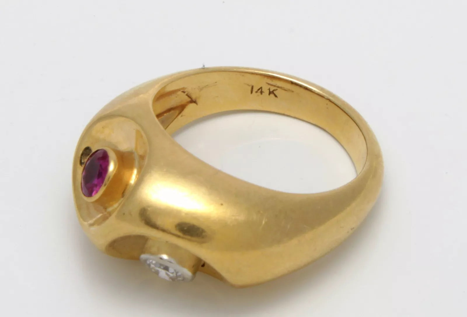 Estate 0.30 ctw. Diamond Ruby 14k Yellow Gold Fashion Ring Size 5.75 9.9 gram