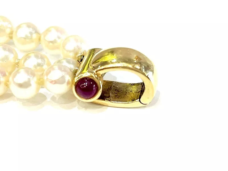 Triple-Strand Pearl 14KW Gold Diamond - Cabachon Ruby & Sapphire Bracelet