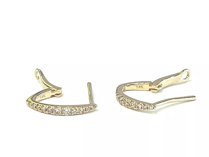 14K Yellow Gold Diamond V Shape Huggie Hoop Earrings 0.20 Carats