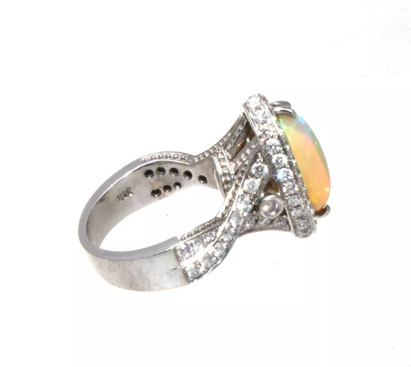 14k White Gold, Opal & Diamond Ring 6.85ctw