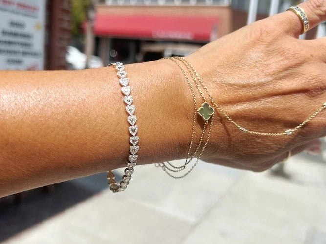 14K Yellow Gold Diamond Heart Tennis Bracelet 1.50 Carats