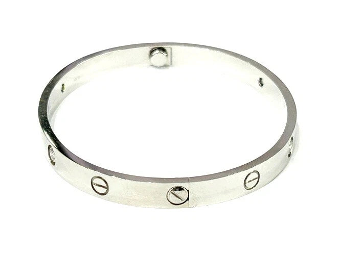 Cartier 18K White Gold Love Bracelet Classic Model 4 Diamonds with Box & Papers