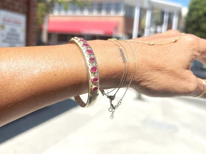 14K Yellow Gold Ruby & Diamond Bangle Bracelet 4.25 Carat Total Weight