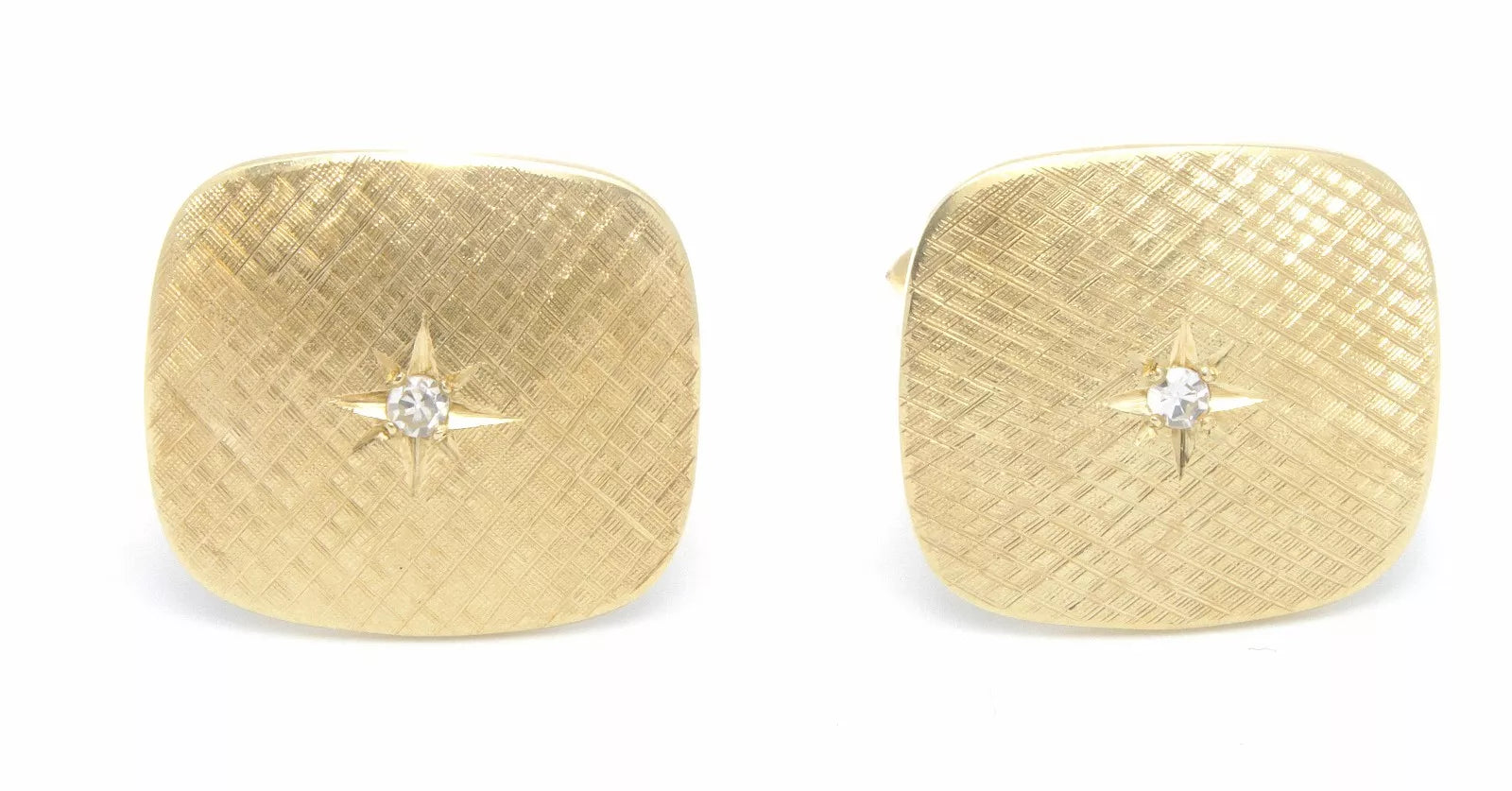 14K Yellow Gold & Diamond Star Rectangle Cufflinks 11.4 grams