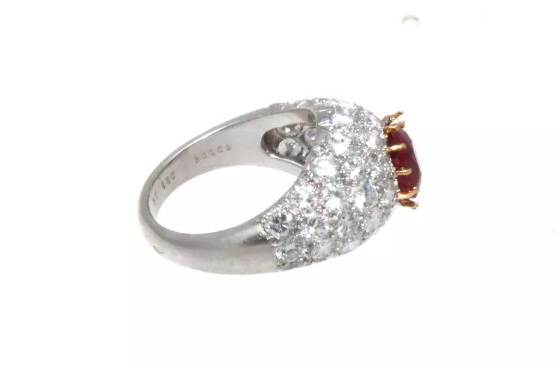 Van Cleef & Arpels Platinum, Natural Burma No Heat Ruby & Diamond Ring GIA