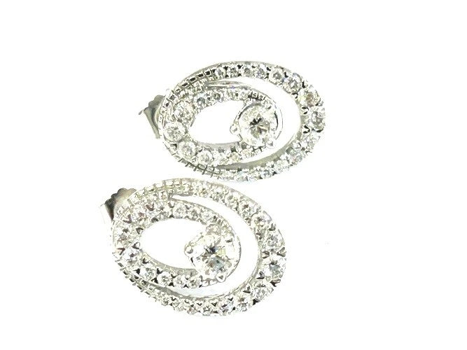 14K White Gold Diamond Double Circle Stud Earrings 1.00 Carats