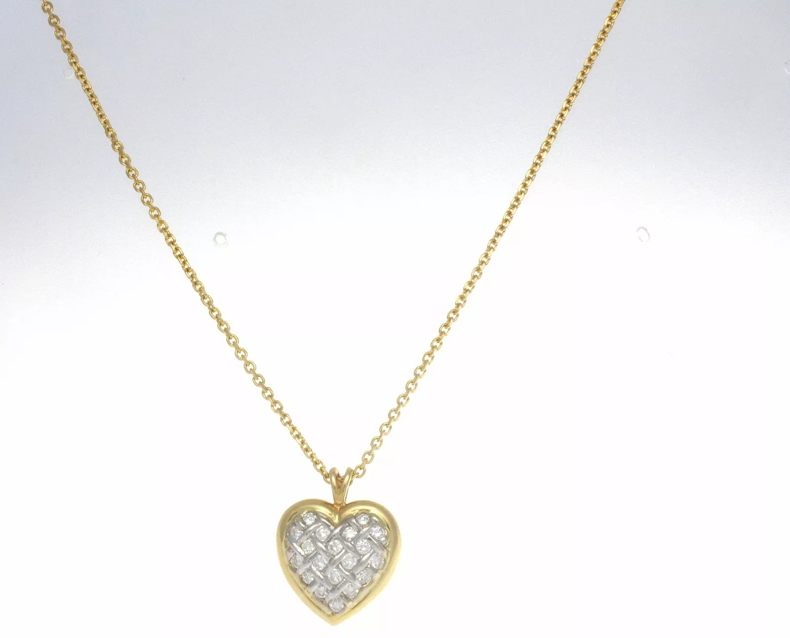 14K White & Yellow Gold Diamond Heart Pendant Necklace 1.00 cts.