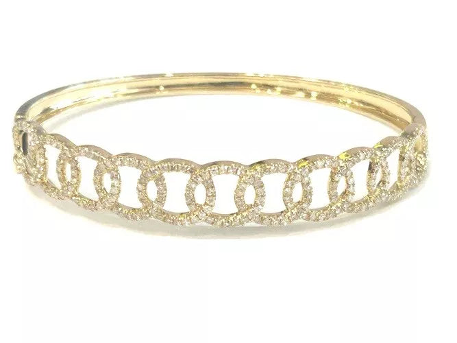 14K Yellow Gold Interlocking Circle Diamond Bangle Bracelet 1.06 Carats