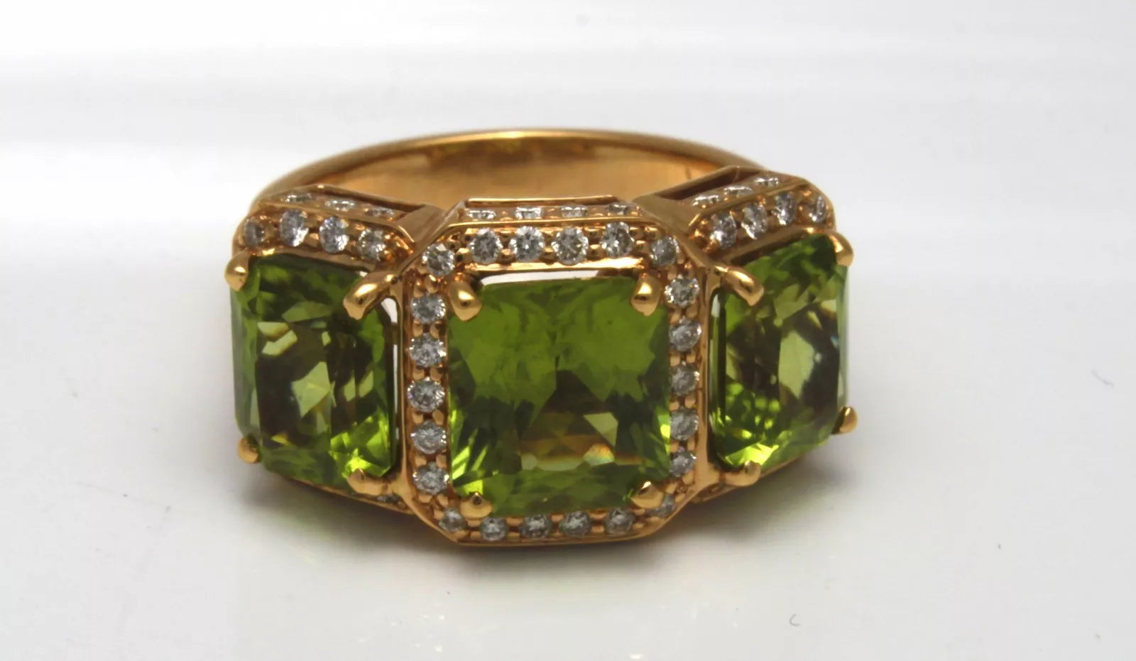 New Zorab 6.98 ct. Green Peridot 0.80ct Diamond 18k Rose Gold Ring Size 7