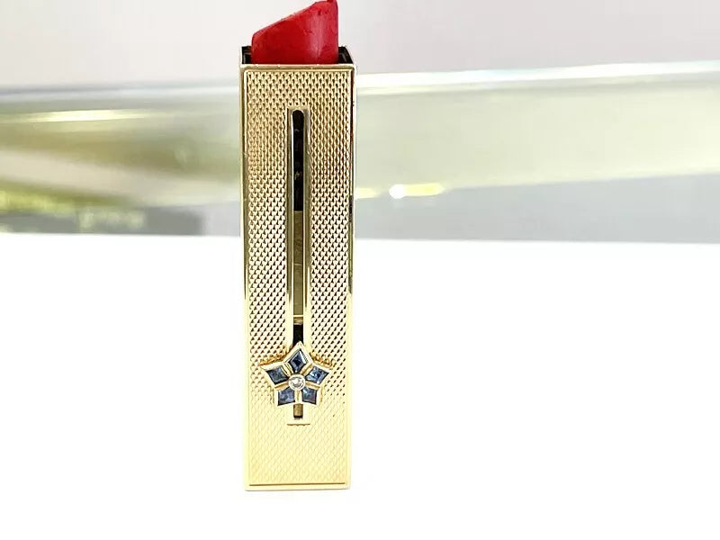 Van Cleef & Arpels 14K Yellow Gold Diamond & Sapphire Original Lipstick Case