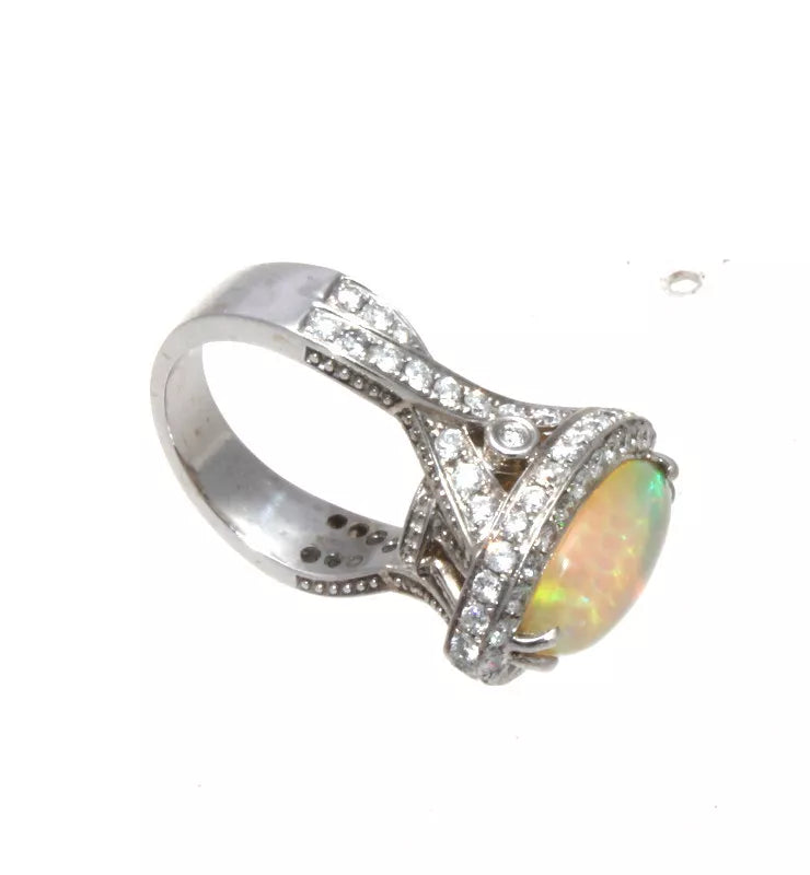 14k White Gold, Opal & Diamond Ring 6.85ctw