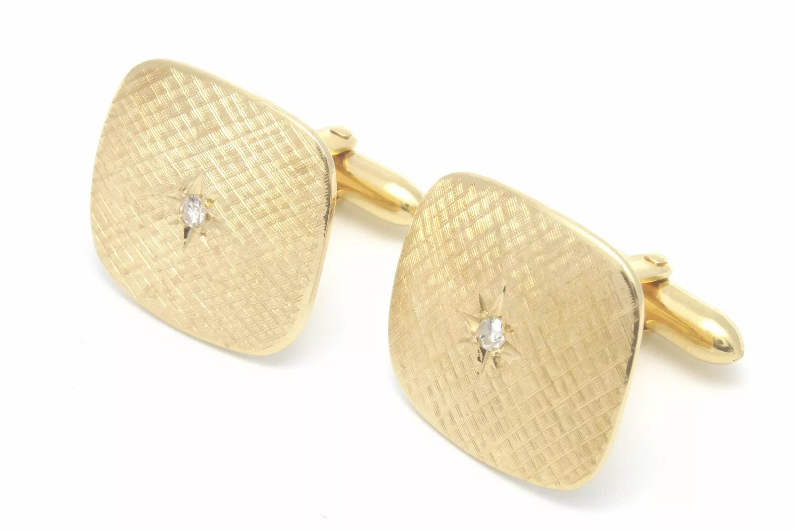 14K Yellow Gold & Diamond Star Rectangle Cufflinks 11.4 grams