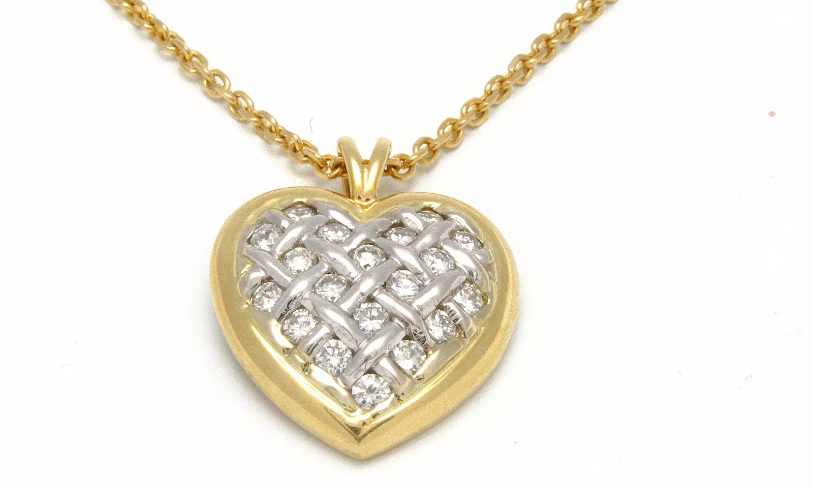 14K White & Yellow Gold Diamond Heart Pendant Necklace 1.00 cts.