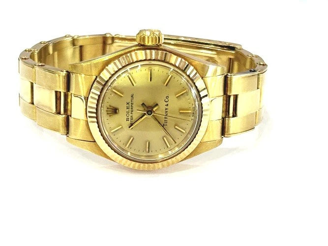 Rolex 14K Yellow Gold Oyster Perpetual Tiffany & Company Dial W/Box 6719